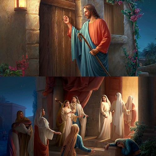 De wijze maagden luisteren naar de stem van terugkomst van Jezus